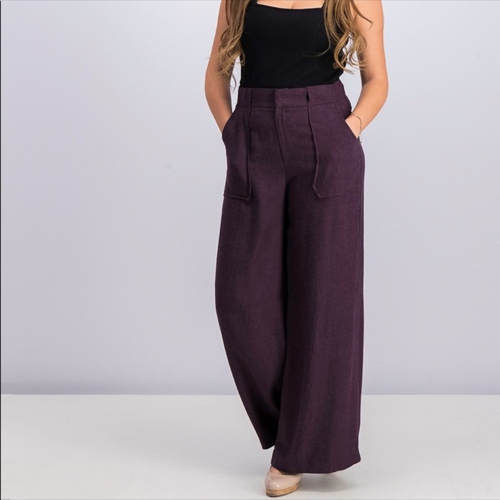 Burgundy High Waisted Wide Leg Mango Trouser
